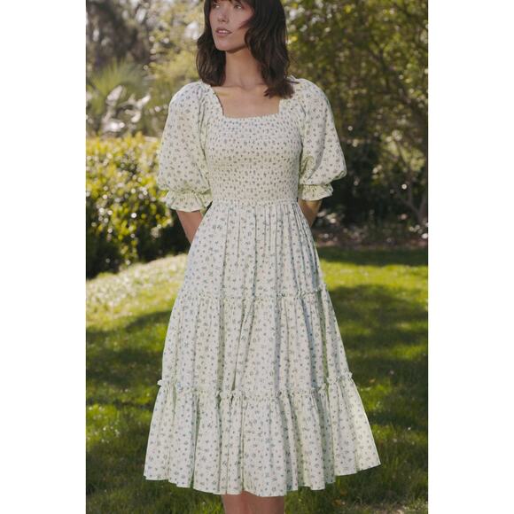 Ivy City Co Dresses & Skirts - Ivy City Co Womens Micro Blue Floral Madeline Midi Dress XS Prairie Cottage